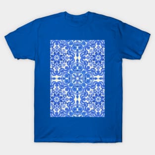 Cobalt Blue & China White Folk Art Pattern T-Shirt